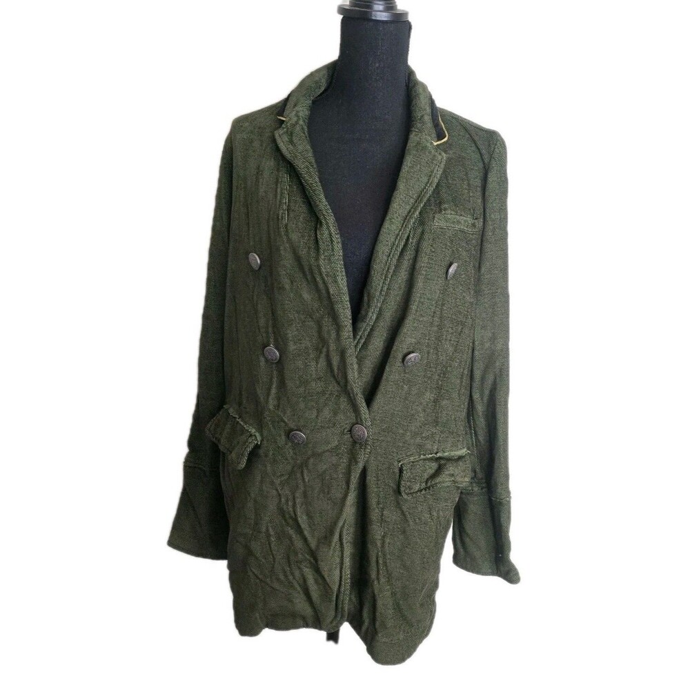 Free People Military Jacket Medium Button Front Textured Steampunk Green